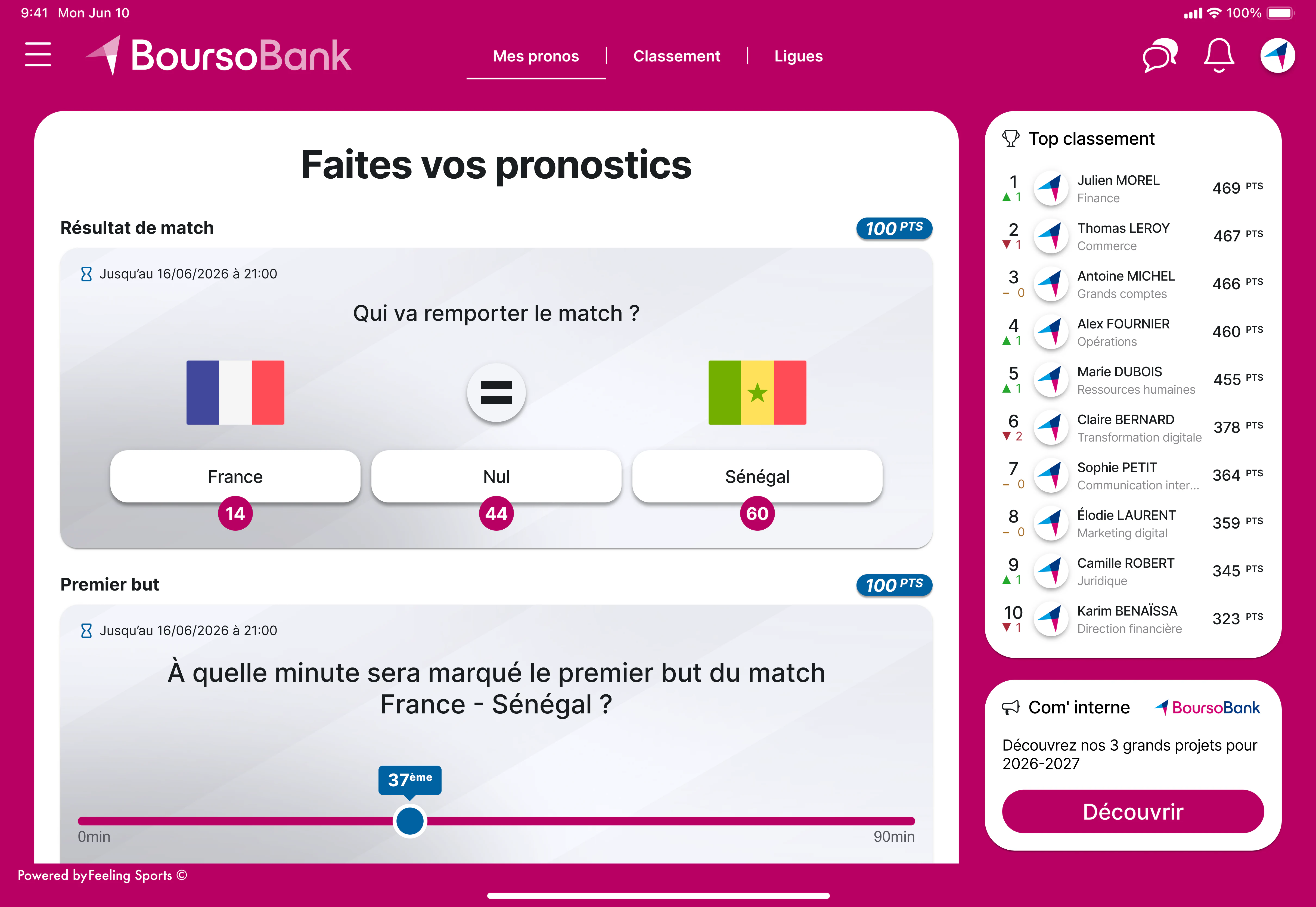 Tablet screen capture of the World Cup 2026 prognostic game