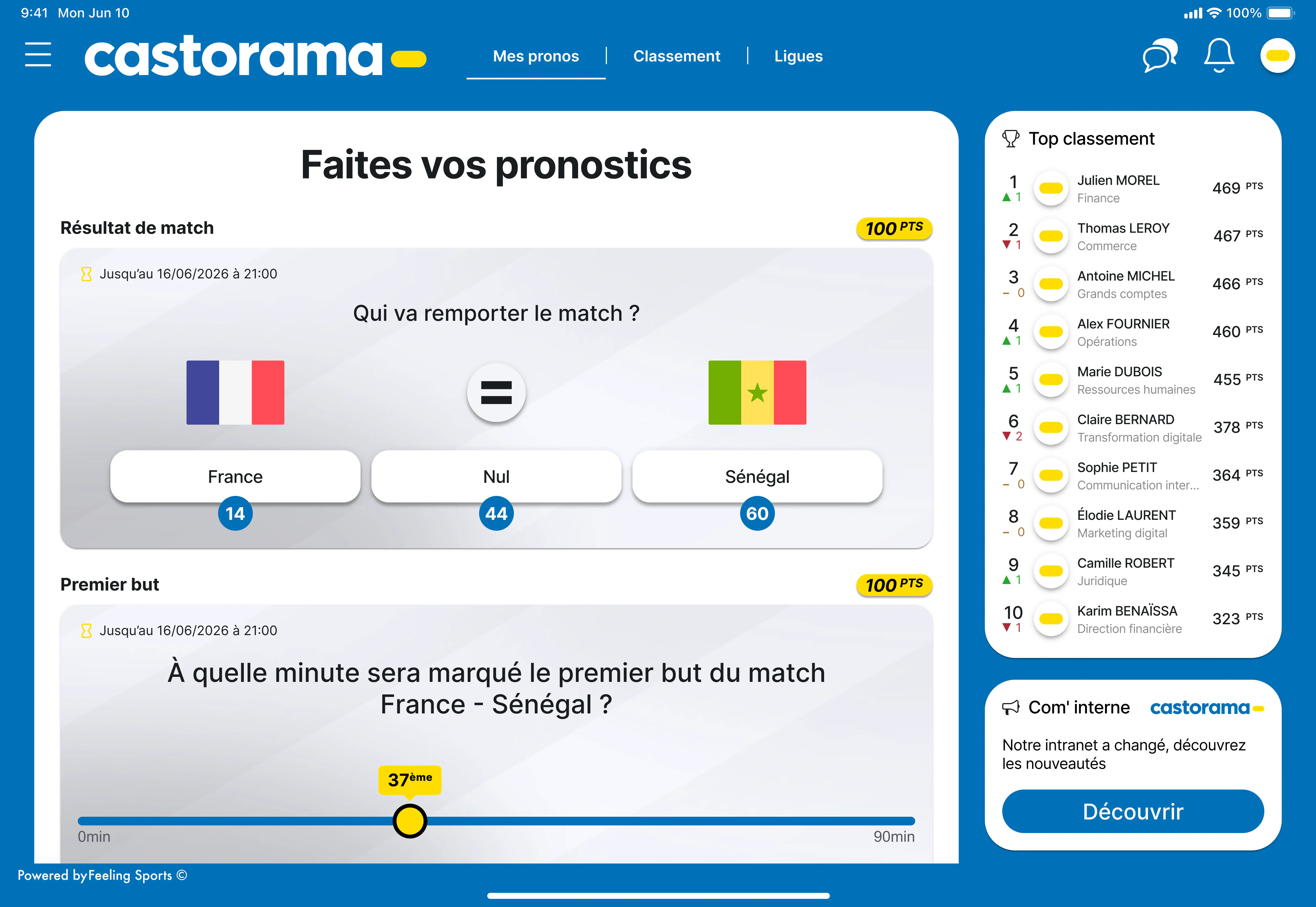 Tablet screen capture of the World Cup 2026 prognostic game