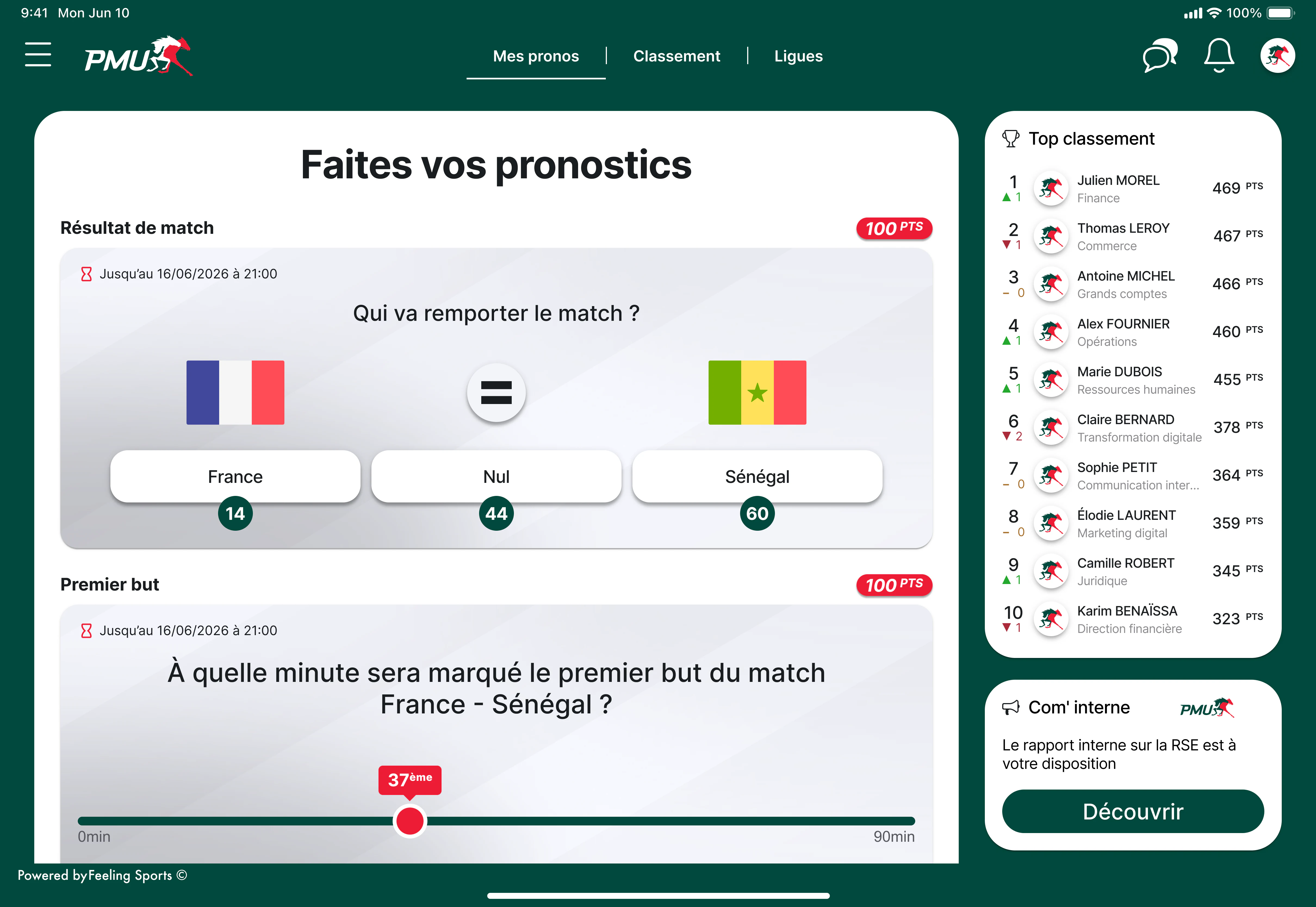 Tablet screen capture of the World Cup 2026 prognostic game