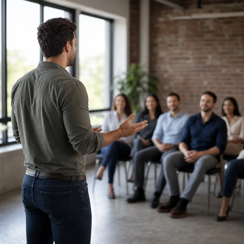 Collaborators gathered around an internal animation