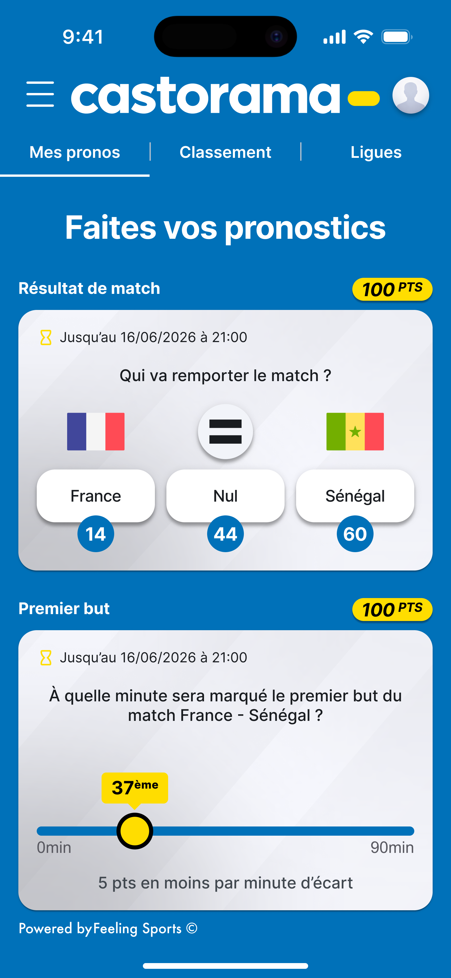 Capture d'ecran mobile du jeu de pronostics Coupe du Monde 2026
